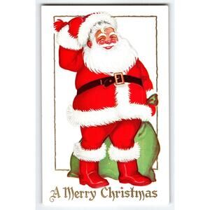 Vintage Santa Claus Christmas Postcard A Merry Christmas Holiday Embossed
